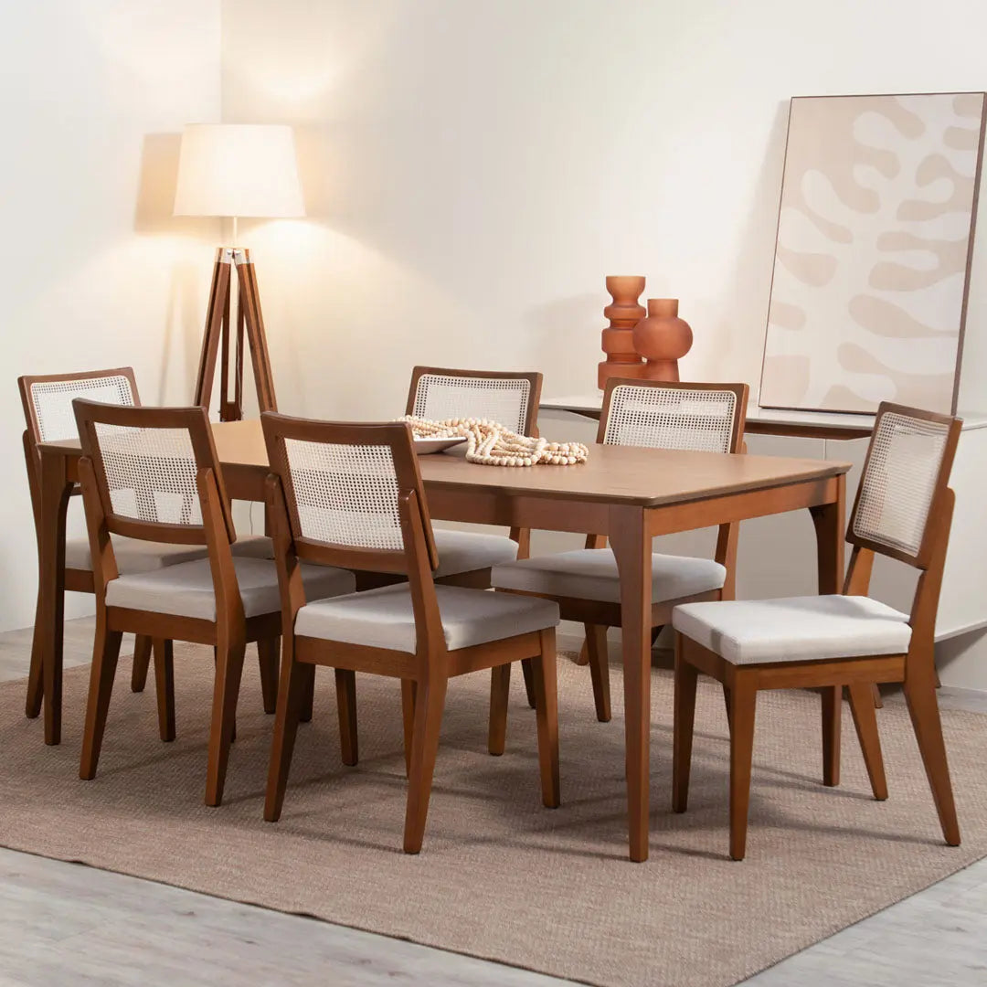 Mesa de Jantar Retangular para 6 Lugares Ella 184 cm - Natural c/ Canella