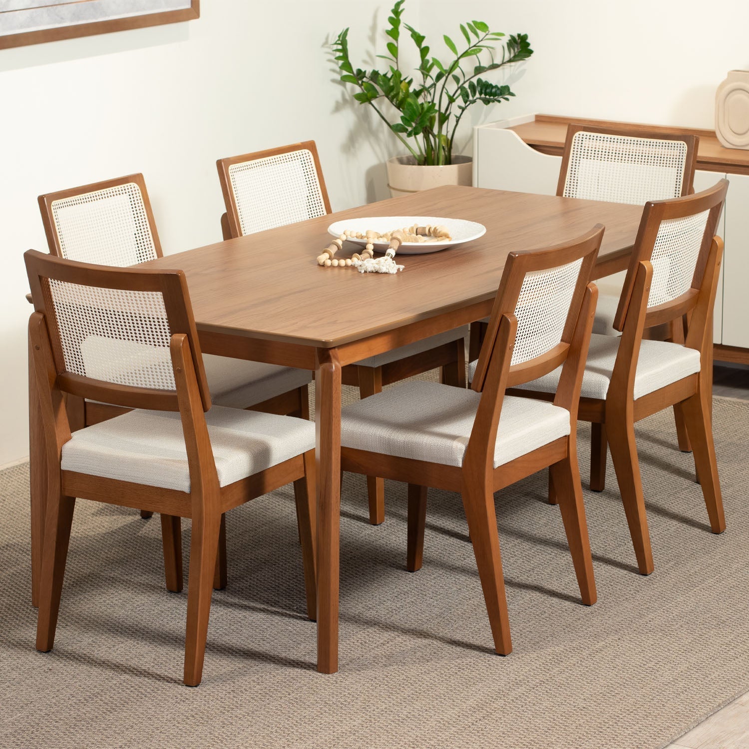 Mesa de Jantar Retangular para 6 Lugares New Lauren 182 cm - Natural c/ Canella