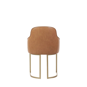 Cadeira Albany - Dourado c/ Linho Off White - PU Caramelo