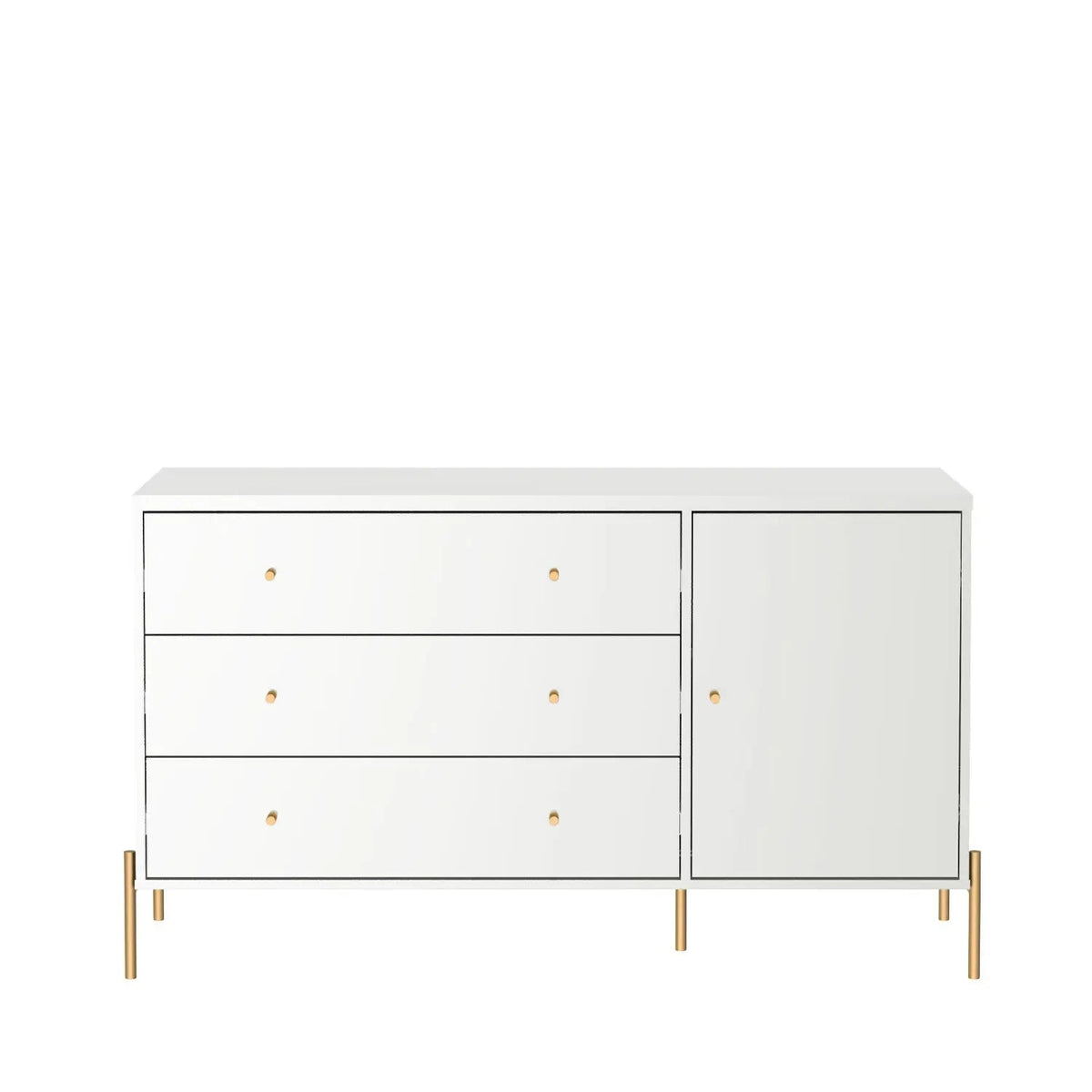 Cômoda c/ 3 Gavetas Jasper 138 cm - Branco Gloss c/ Dourado