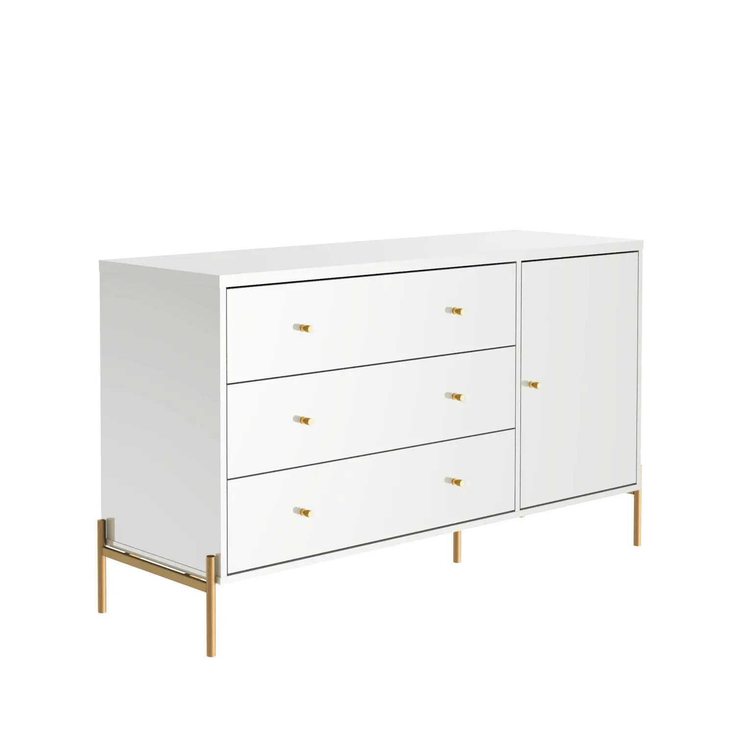 Cômoda c/ 3 Gavetas Jasper 138 cm - Branco Gloss c/ Dourado