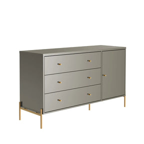 Cômoda c/ 3 Gavetas Jasper 138 cm - Grigio Gloss c/ Dourado