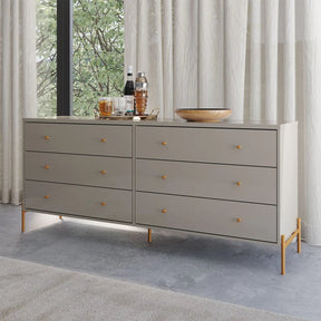 Cômoda c/ 6 Gavetas Jasper 180 cm - Grigio Gloss c/ Dourado