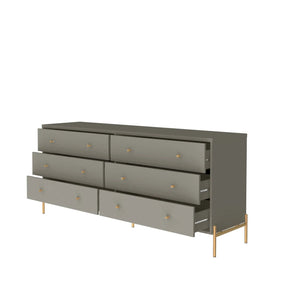 Cômoda c/ 6 Gavetas Jasper 180 cm - Grigio Gloss c/ Dourado