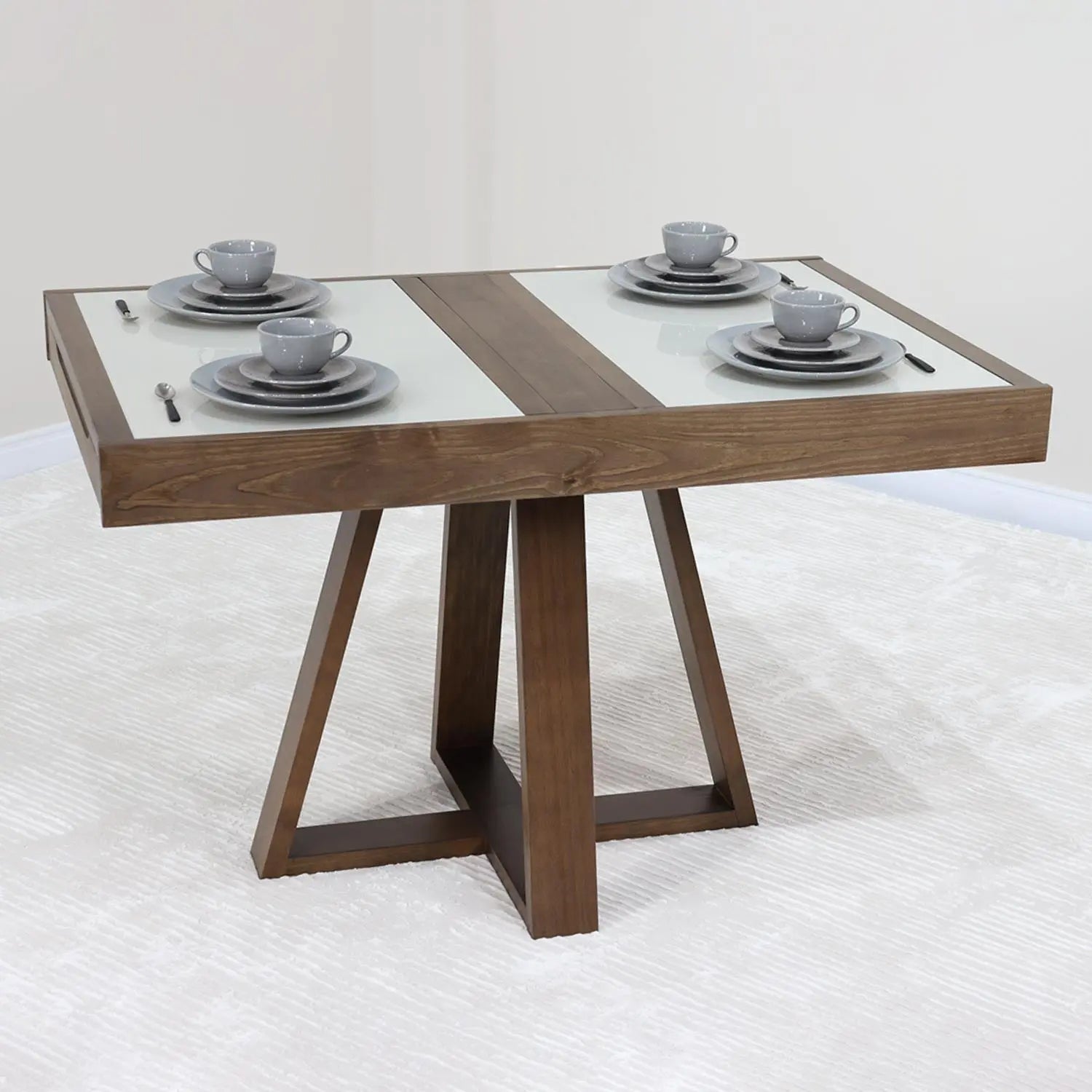 Mesa de Jantar Extensível Milana 120/178 cm - Imbuia c/ Vidro Fendi Claro