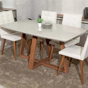 Mesa de Jantar Bennett c/ Vidro 160 cm - Natural c/ Vidro Off White