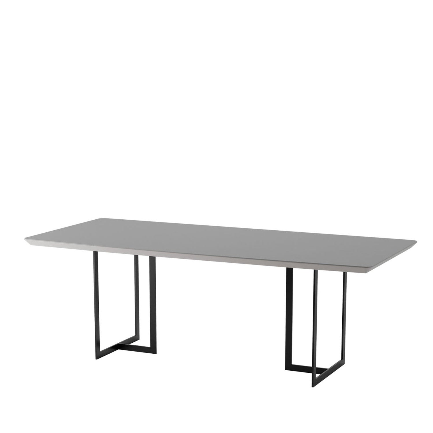 Mesa de Jantar Iron 219 cm - Preto Fosco c/ Vidro Off White