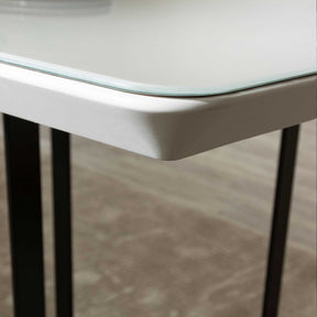 Mesa de Jantar Iron 219 cm - Preto Fosco c/ Vidro Off White