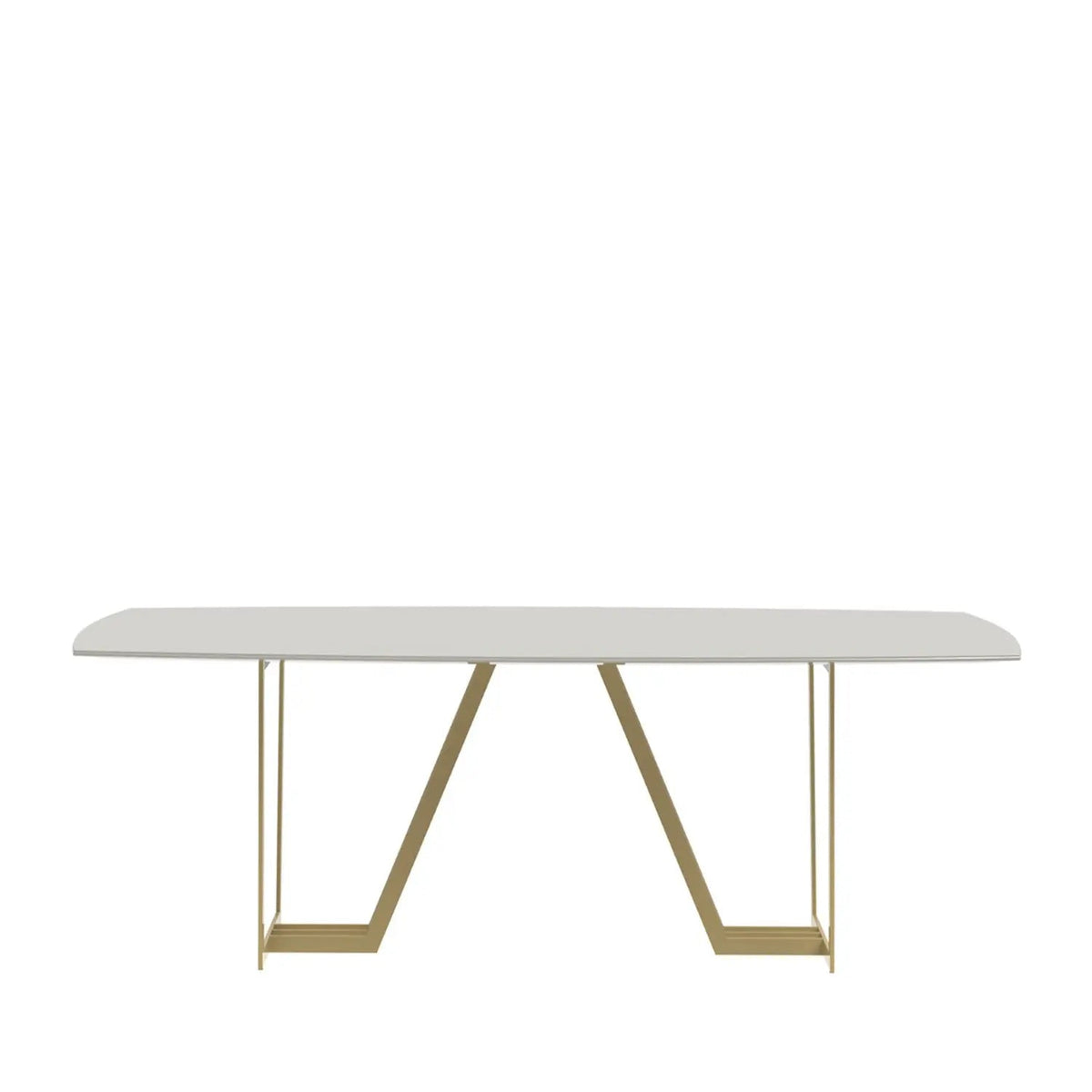 Mesa de Jantar c/ Vidro Albany 219 cm - Off White Fosco c/ Dourado