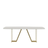 Mesa de Jantar c/ Vidro Albany 219 cm - Off White Fosco c/ Dourado