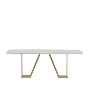 Mesa de Jantar c/ Vidro Albany 219 cm - Off White Fosco c/ Dourado