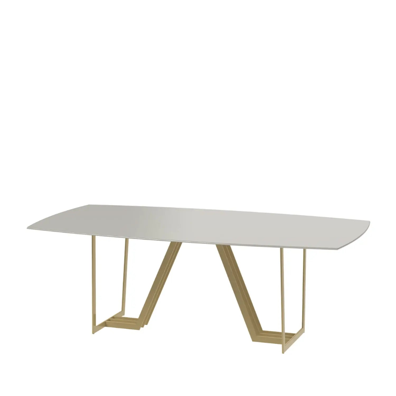 Mesa de Jantar c/ Vidro Albany 219 cm - Off White Fosco c/ Dourado