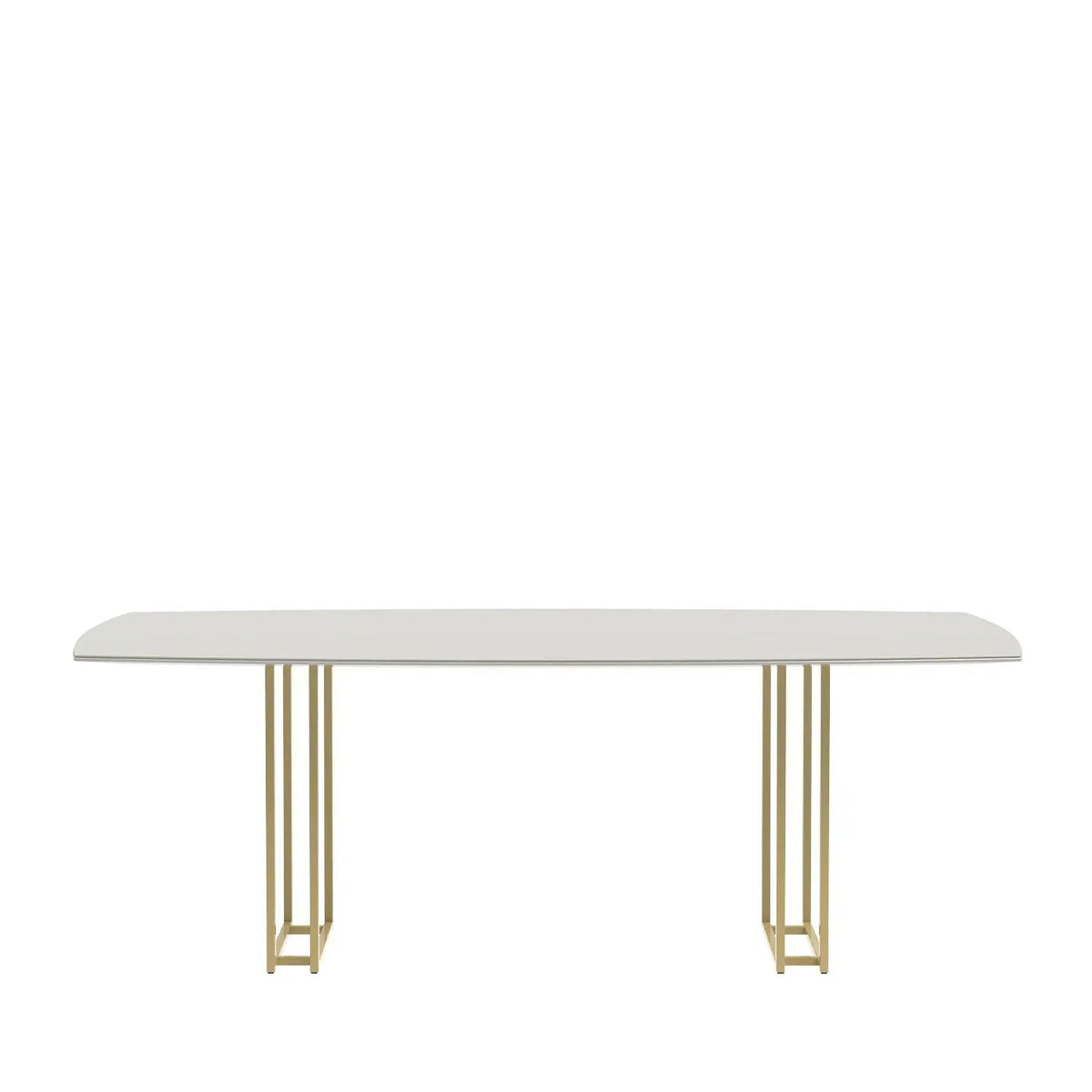 Mesa de Jantar c/ Vidro Line 219 cm - Off White Fosco c/ Dourado