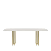 Mesa de Jantar c/ Vidro Line 219 cm - Off White Fosco c/ Dourado