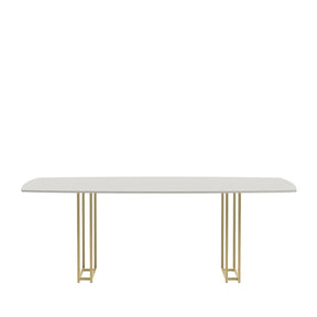 Mesa de Jantar c/ Vidro Line 219 cm - Off White Fosco c/ Dourado