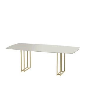 Mesa de Jantar c/ Vidro Line 219 cm - Off White Fosco c/ Dourado