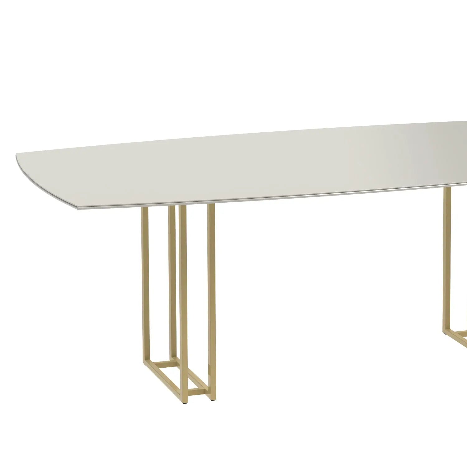 Mesa de Jantar c/ Vidro Line 219 cm - Off White Fosco c/ Dourado