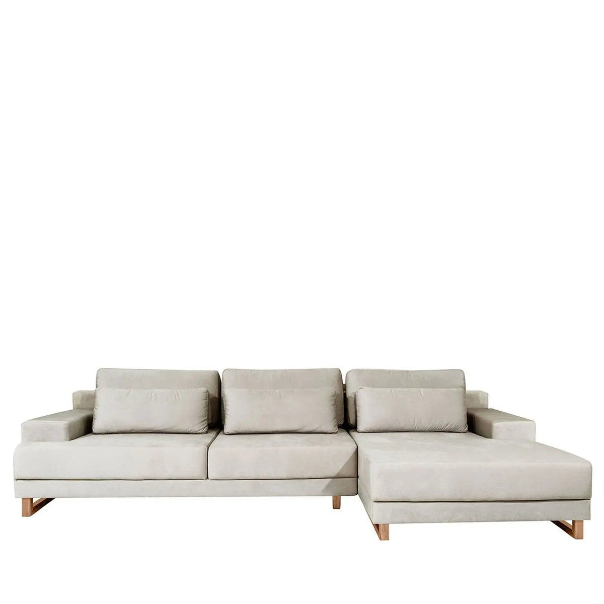 Sofá com Chaise Lado Direito Mônaco 330 cm - Veludo Texturizado Off White