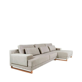 Sofá com Chaise Lado Direito Mônaco 330 cm - Veludo Texturizado Off White