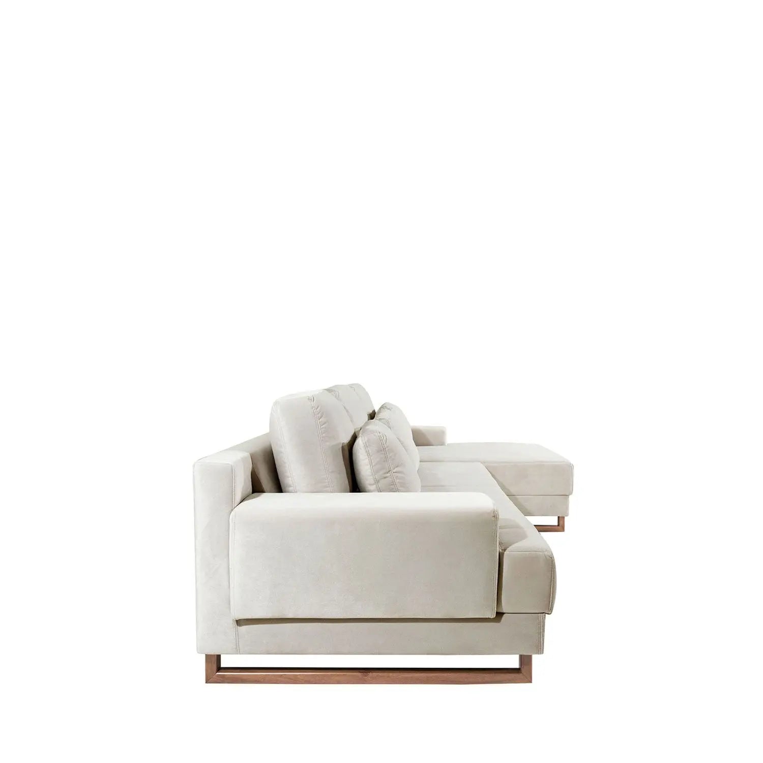 Sofá com Chaise Lado Direito Mônaco 330 cm - Veludo Texturizado Off White