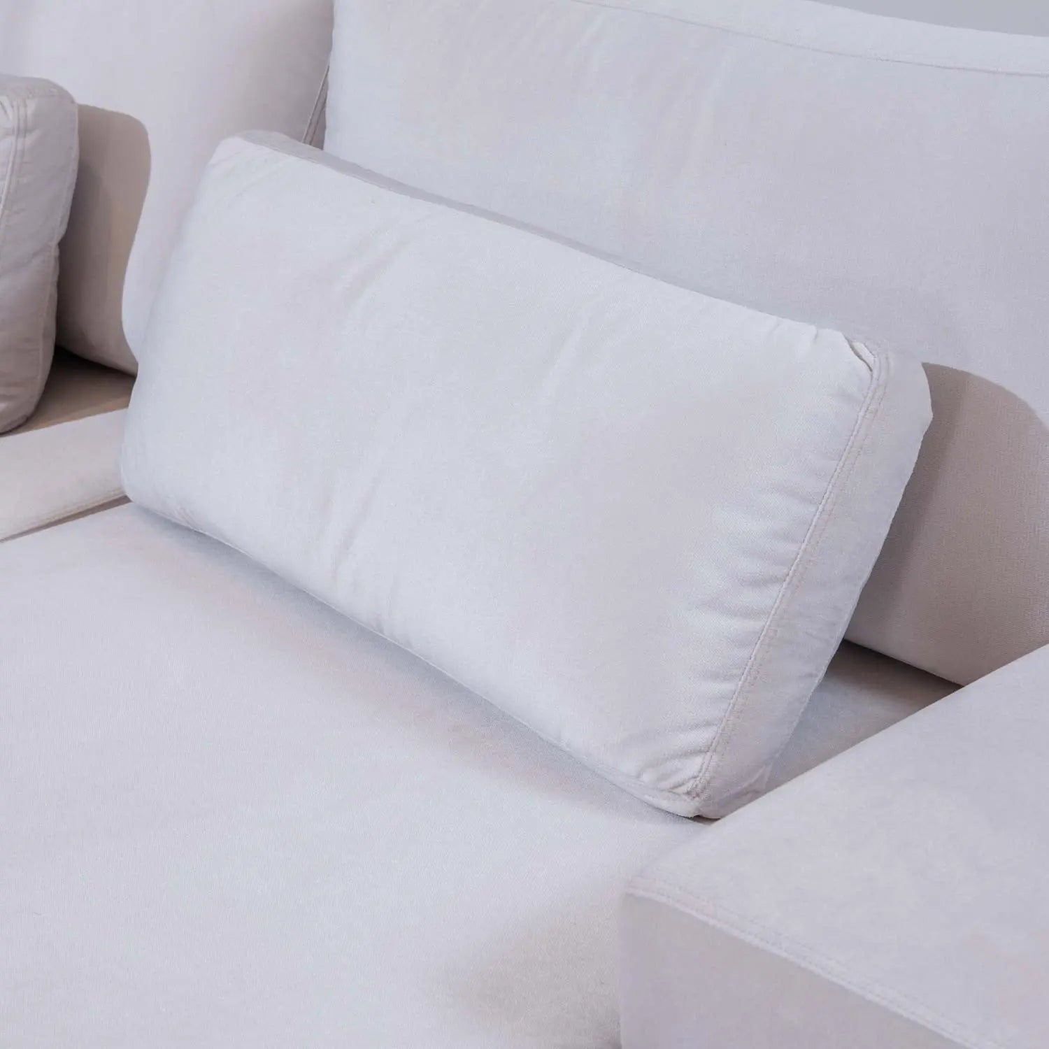 Sofá com Chaise Lado Direito Mônaco 330 cm - Veludo Texturizado Off White