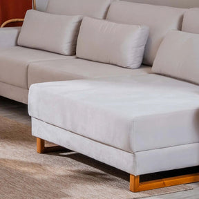 Sofá com Chaise Lado Direito Mônaco 330 cm - Veludo Texturizado Off White