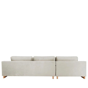 Sofá 6 Lugares com Chaise Lado Direito Mônaco 300 cm - Veludo Texturizado Off White c/ Natural