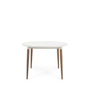 Mesa de Jantar Redonda com Vidro Luma 115 cm - Natural c/ Off White Fosco - Champanhe