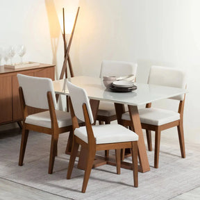 Mesa de Jantar Retangular c/ Vidro para 4 Lugares Avena 135 cm - Canella c/ Off White Fosco