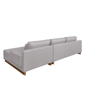 Sofá 6 Lugares com Chaise Lado Direito Mônaco 300 cm - Linho Texturizado Cinza c/ Natural