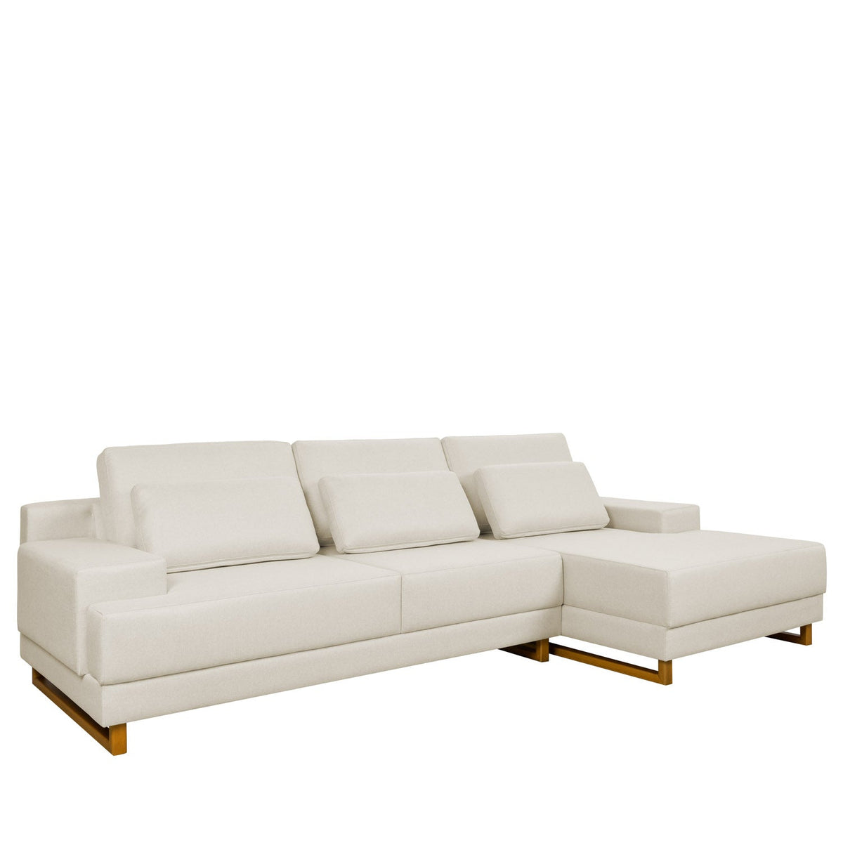 Sofá 6 Lugares com Chaise Lado Direito Mônaco 330 cm - Linho Texturizado Bege c/ Natural