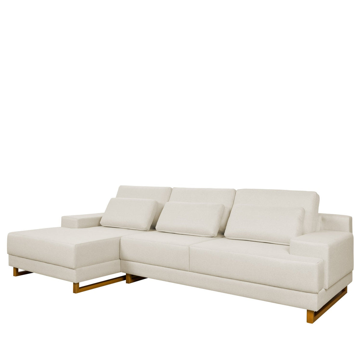 Sofá 6 Lugares com Chaise Lado Esquerdo Mônaco 330 cm - Linho Texturizado Bege c/ Natural