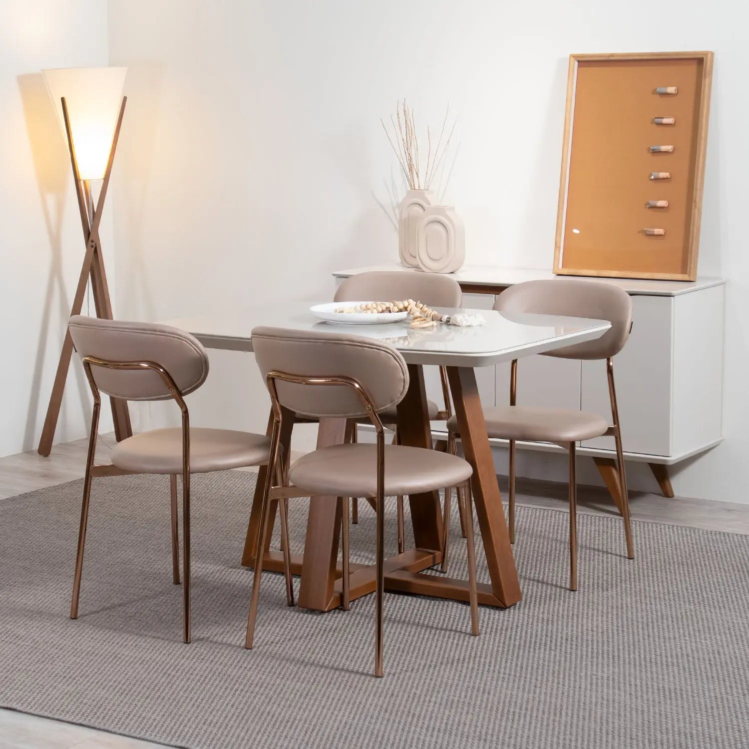 Mesa de Jantar Bennett c/ Vidro 115 cm - Natural c/ Vidro Off White